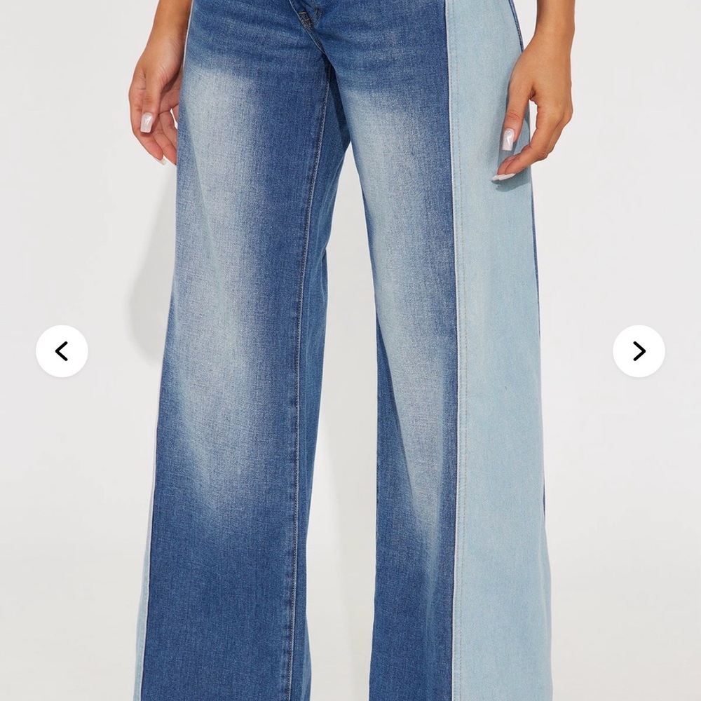 Fashion Nova Blue Contrast Wide-Leg Jeans